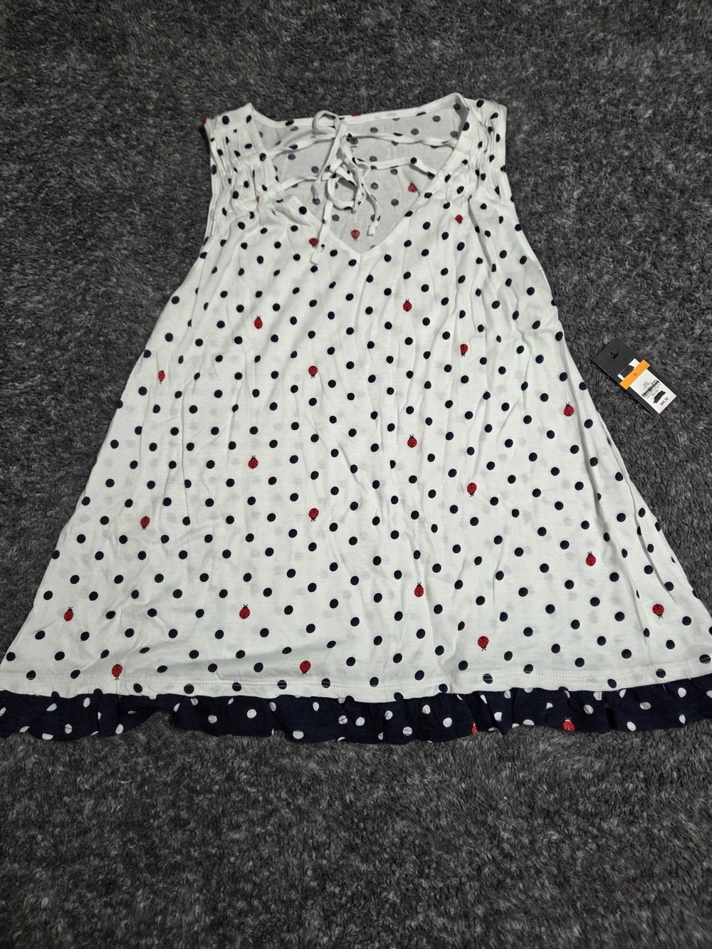 crown & ivy White Polka Dot Tank Top with Navy Trim and Red Accents